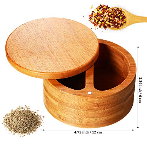 Salt Box Salt Keeper Bamboo Salt and Pepper Box Container, Salt Cellar