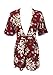 Lanzom Women's Red Boho V Neck Floral Print Romper Jumpsuit with Belt (Large)