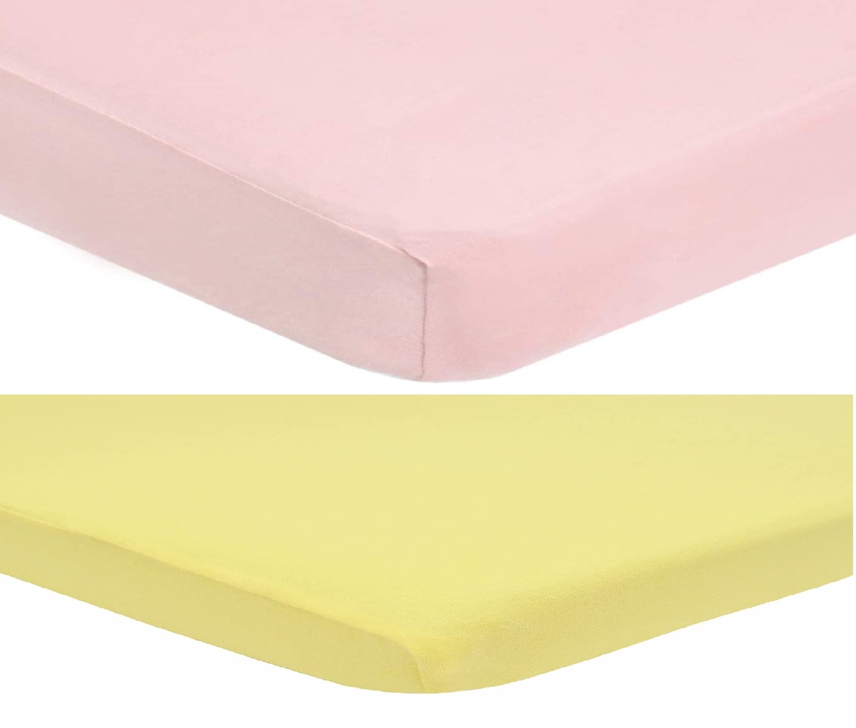 Dudu N Girlie Fitted Mini Cot Sheet 100 x 50 - Spacesaver Cot Sheets 2 Pack Hypoallergenic Baby Cot Sheets Bedding Elasticated Breathable Easy Care (Pack of 2, Pink & Yellow)