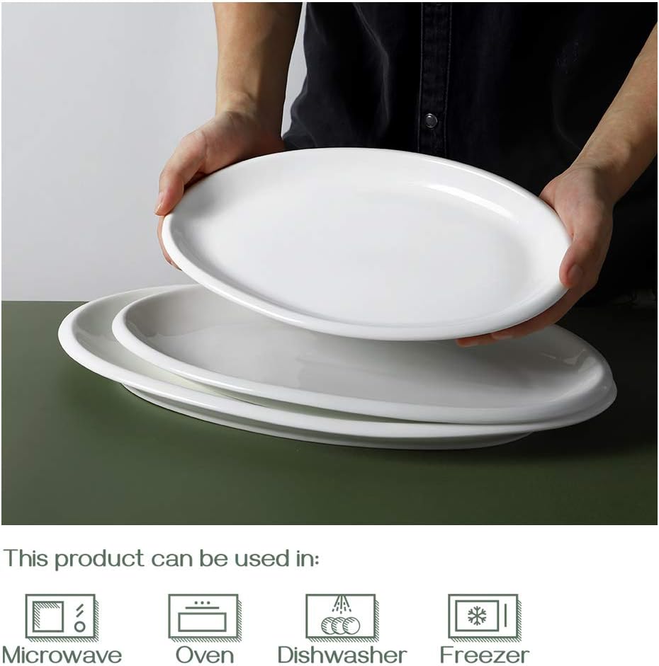 DOWAN Large Oval Serving Platters Set of 3, Soft White Porcelain Plates 30/35.5/39 cm - Image 5