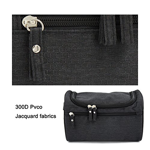 Travel Toiletry Bag Waterproof Zip Organizer Hanging Cosmetic Makeup Shower Bag With Large Compartment for Men Women for Trip Vacation Gym (Black)
