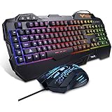 Havit Keyboard Rainbow Backlit Wired Gaming Keyboard Mouse Combo, LED 104 Keys USB Ergonomic Wrist Rest Keyboard, 3200DPI 6 Button Mouse for Windows PC Gamer Desktop, Computer (Black)
