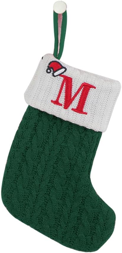 Stockings & Holders - CRSMHLPK 7 inch Mini Initial Christmas Stocking Monogram Embroidered Christmas Stocking red,White,Green Knit Mini Stocking Christmas Decorations M-Green-C06