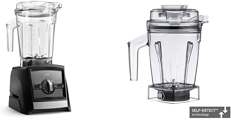 Vitamix A2500 Ascent Series Smart Blender, Professional-Grade, 64 oz. Low-Profile Container, Black (Renewed) & Ascent Series Dry Grains Container, 48 oz. with SELF-DETECT