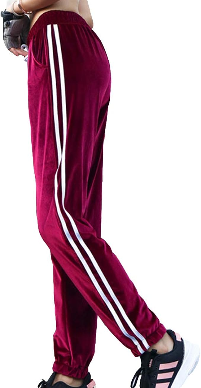 Trousers Women Stripe Velvet Fitness Trousers Casual Loose Fleece Yoga