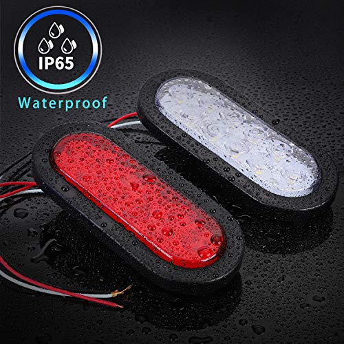 Donepart 6" Inch Oval Trailer Lights Flatbed Tail Lights LED Stop Turn Tail Backup Reverse Brake Tail Lights for Truck RV Trailer Boat Camper (4 Red + 2 White)