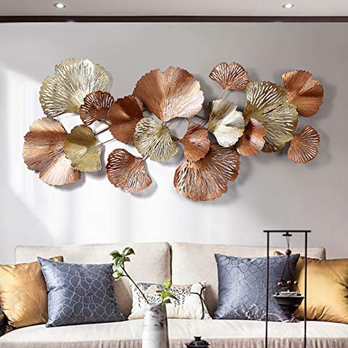 Metal Wall Art, Golden Ginkgo Leaf Large Decorative Metal Wall Sculpture Art