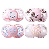 RazBaby Keep-It-Kleen Pacifiers - Pack of 4 (Rosa Penguin, Pink Percy Puppy, Betty Butterfly, Pink Hearts & Flowers)