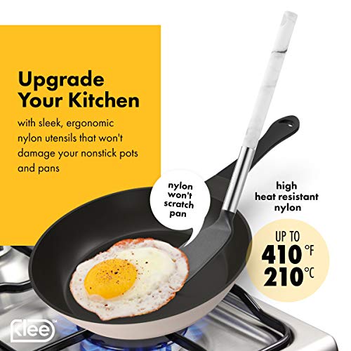 Klee 7-Piece Nonstick Nylon Kitchen Utensil Set, Marble and Black