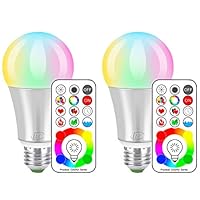 iLC LED Color Changing Light Bulb with Remote Control RGBW - 120 Different Color Choices - RGB Daylight and White Dimmable - Timing Function - A19 E26 Edison Screw, 60 Watt Equivalent(2 Pack)