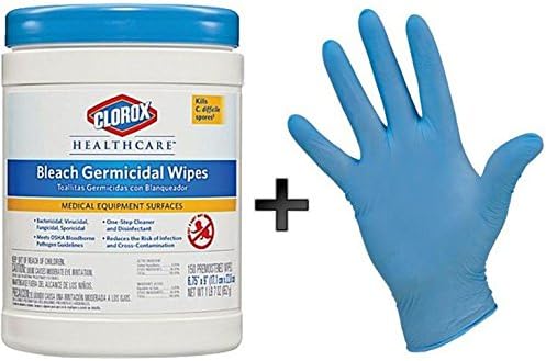 Clorox Healthcare Bleach Germicidal Wipes (150), With 100 Disposable Medium Medical Grade Nitirle Gloves …
