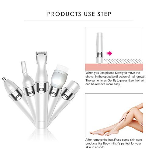 Womens Face Razors,LKE Women's Shave & Hair Removal 5 function in 1 painless electric shaving kits for women body hair Skin Care tools accessories