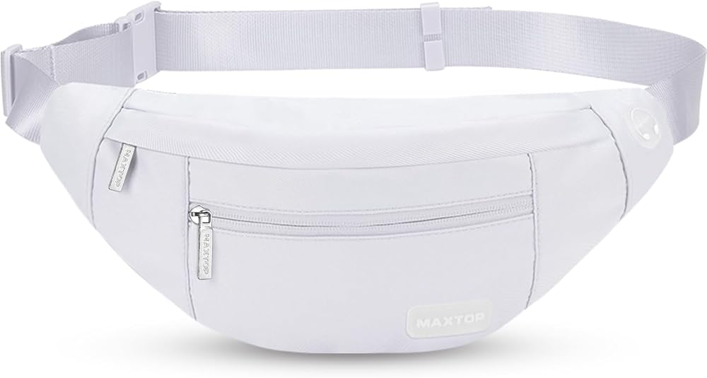 MAXTOP Large Bumbag Waist Fanny Pack with 4 Pockets Adjustable Belt White