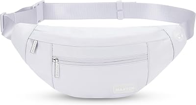 MAXTOP Large Bumbag Waist Fanny Pack with 4 Pockets Adjustable Belt White
