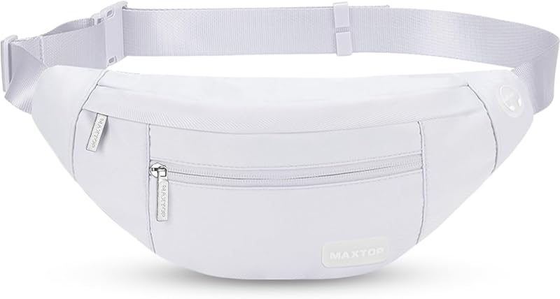 MAXTOP Large Bumbag Waist Fanny Pack with 4 Pockets Adjustable Belt White