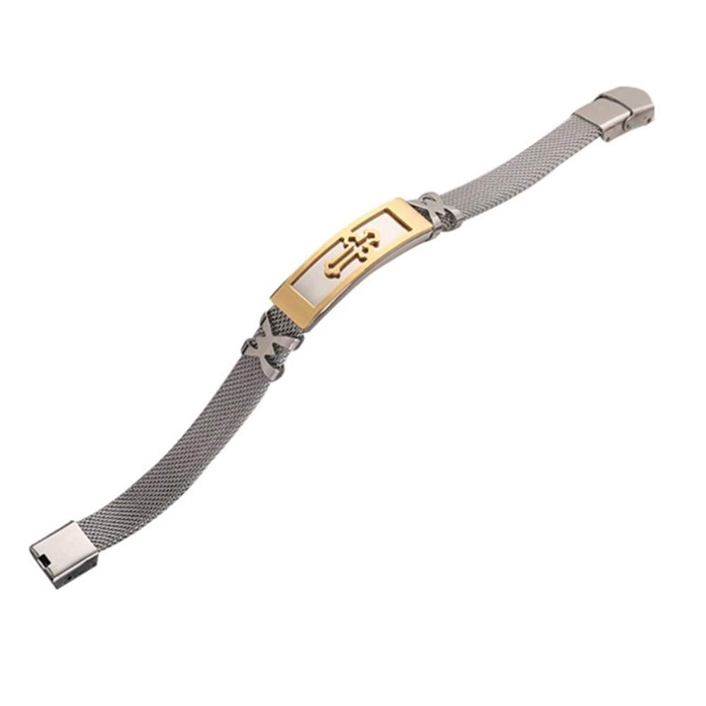 ODETOJOY Personality Constellation Bracelet for Men Gold Horoscope Jewelry Astrology Titanium 316L Stainless Steel Wire Mesh Horoscope Bracelet with Zodiac Sign (Cross)