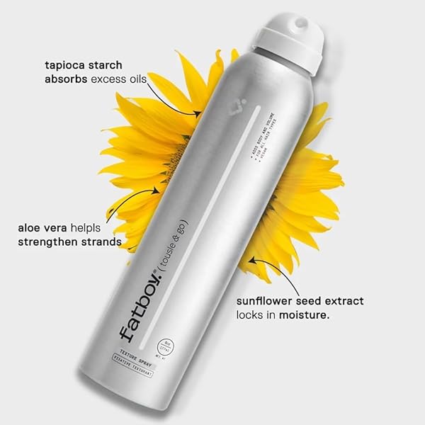 FATBOY TOUSLE & GO HAIR SPRAY WITH ALOE VERA & SUNFLOWER SEED EXTRACT, LIGHTWEIGHT HOLD HAIR TEXTURE SPRAY FOR VOLUME, TOUSLED FINISH, HAIR CARE FOR ALL HAIR TYPES, PARABEN FREE, COLOR SAFE, 6 OZ
