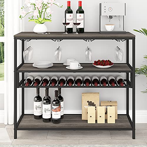 LVB Wine Rack Table, Liquor Bar Freestanding Floor, Wooden Rustic Wine Storage with Wine
