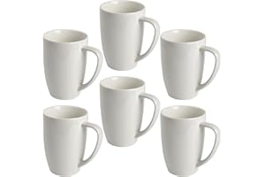 homEdge Porcelain Mug Set, 480 ml / 16 Ounces Cup for Tea, Latte, Mocha, Hot Chocolate, Set of 6, White