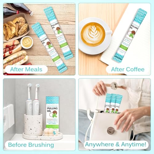 Coconut Pulling Oil for Teeth 30pcs, Oil Pulling, Natural Oral Care, Fights Bad Breath, Alcohol-Free, Tooth Whitening, Gum Health, Dye Free, Antigingivitis Oral Rinse