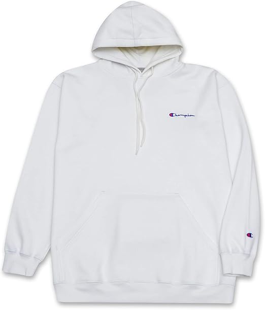 Champion Big and Tall Mens Cotton Fleece Pullover Hoodie Sweatshirt White/Heather Grey at Amazon 