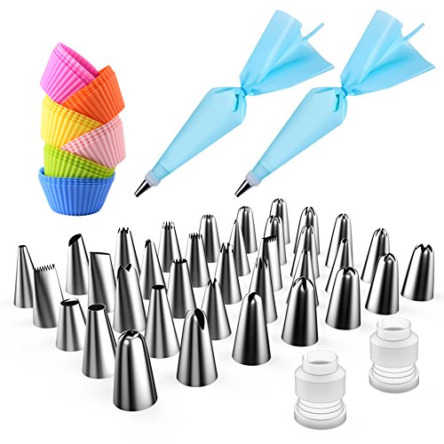 Avorast 64 in 1 Cake Decorating Supplies with 24-Pack Silicone Baking Cups, 36-Piece Stainless Steel Cake Piping Icing Tips, 2-Piece Couplers and 2-Pack Silicone Pastry Bags