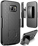 S6 case, Kaptron Galaxy S6 Hybrid Dual Layer Combo Armor Defender Protective Kickstand Holster case with Locking Belt Swivel Clip for Samsung Galaxy S6 (Black)