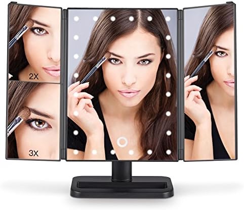 MRah Hollywood Makeup Vanity Mirror - Black Lighted Makeup Mirror Tabletops Lighted Mirror, LED Illuminated Cosmetic Mirror with Dimmable Lights