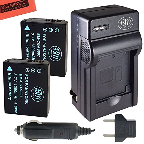 BM Premium 2-Pack of CGA-S007 Batteries and Battery Charger for Panasonic DMC-TZ1, DMC-TZ2, DMC-TZ3, DMC-TZ4, DMC-TZ5, DMC-TZ11, DMC-TZ15, DMC-TZ50 Digital Camera