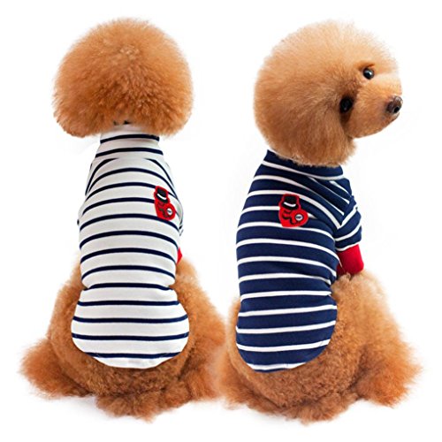 Minisoya Fashion Cat Dog Apparel Coat Pet Clothes Stripe Shirt Puppy Costume (Blue, S)