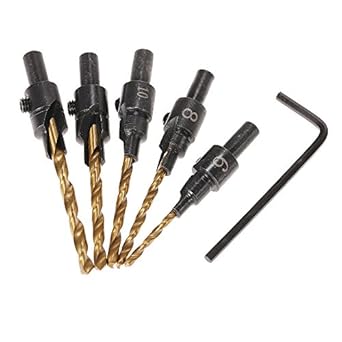 Generic 5pcs HSS Countersink Drill Cone Bit Set Quick Change Hex Shank For Woodworking Screw Carpentry Reamer Chamfer Milling