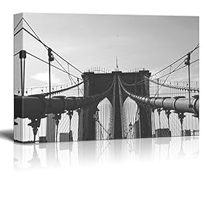 Canvas Wall Art - Brooklyn Bridge in Black and White - Giclee Print Gallery Wrap Modern Home Art Ready to Hang - 12" x 18"