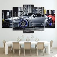 HIOJDWA Paintings Modular Pictures Living Room Wall Art Canvas Sports Car Poster Decor 5 Pieces Nissan GTR R35 5 Painting HD Printed Photo Framed