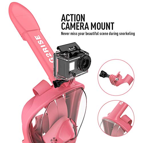 G2RISE SN01 Full Face Snorkel Mask with Detachable Mount and Snorkeling Tube, Anti-Fog & Easybreath Design for Kids Girls (Pink, XS)