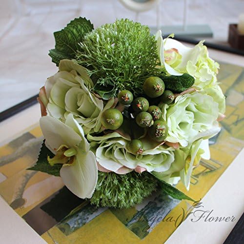iDONO One Set Green Color mix hydrangea orchid silk artificial roses decorative wedding flowers fake peony for home room