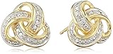 18k Yellow Gold Plated Sterling Silver Diamond Love Knot Stud Earrings (1/10cttw, I-J Color, I2-I3 Clarity)