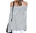 ZJCT Womens Sexy Off The Shoulder Tops Long Sleeve Shirts Striped Juniors Casual Tops Whitestripes L