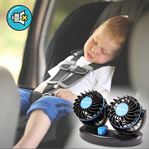 EXCOUP USB Fan with 2 Speeds, Adjustable Mini Car Fan, Table Fan DC 5V Dual Head Rotatable