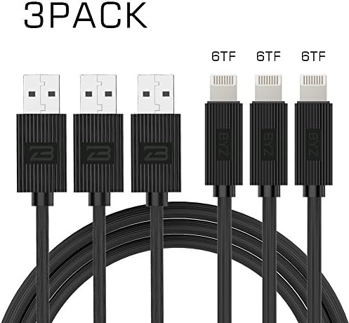 Lightning Cable, Mxstudio 3 Pack 6ft Durable Charging Cable Compatible with iPhone X / 8 / 8 Plus / 7 / 7 Plus / 6 / 6 Plus / 5S/ 5 / iPad /iPod Black