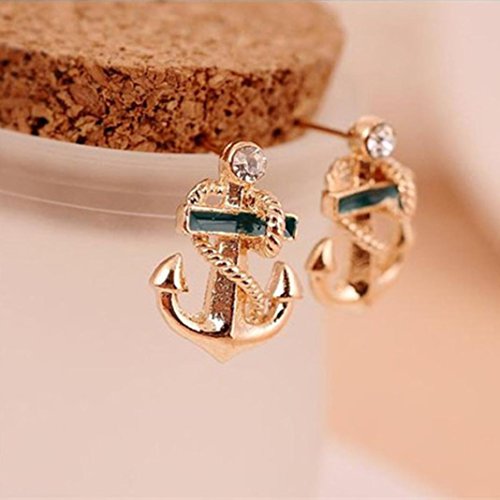 AIMTOPPY Women Fashion Crystal Rhinestone Sailor Anchor Ear Stud Earrings Gift (Gold) - Thumbnail 4