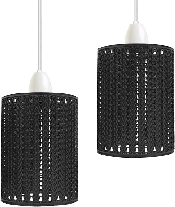 DC VOLTAGE 2 Pack of Pendant Light Shade Metal Drum Shaped Lampshade Industrial Easy fit Ceiling Indoor Wire cage Lampshade for Kitchen Living Room Corridor(Black - 2 Pack)