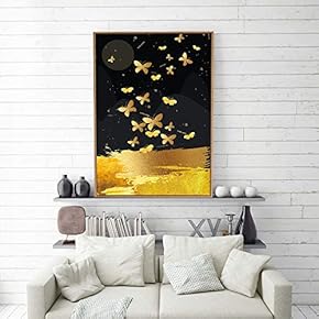 Framed Canvas Home Artwork Decoration Golden Abstract Style Canvas Wall Art for Living Room, Bedroom - 16x24 inches
