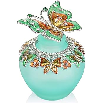 YU FENG Empty Refillable Glass Perfume Bottle,Retro Frosted Butterfly Lid Perfume Bottle (Butterfly)