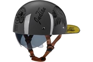 Woljay Vintage Retro Open Face Motorcycle Helmet Baseball Cap Half Helmets with pull-down Lens for Men Women Moped Cap Jet Scooter Street Cruiser - DOT Certified (Indian-Gray,X-Large)