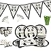 Panda-Monium Party Supplies Includes: Dinner Plates, Popcorn Boxes, Cups,Flags/Banner and Birthday Cake Topper Decorations