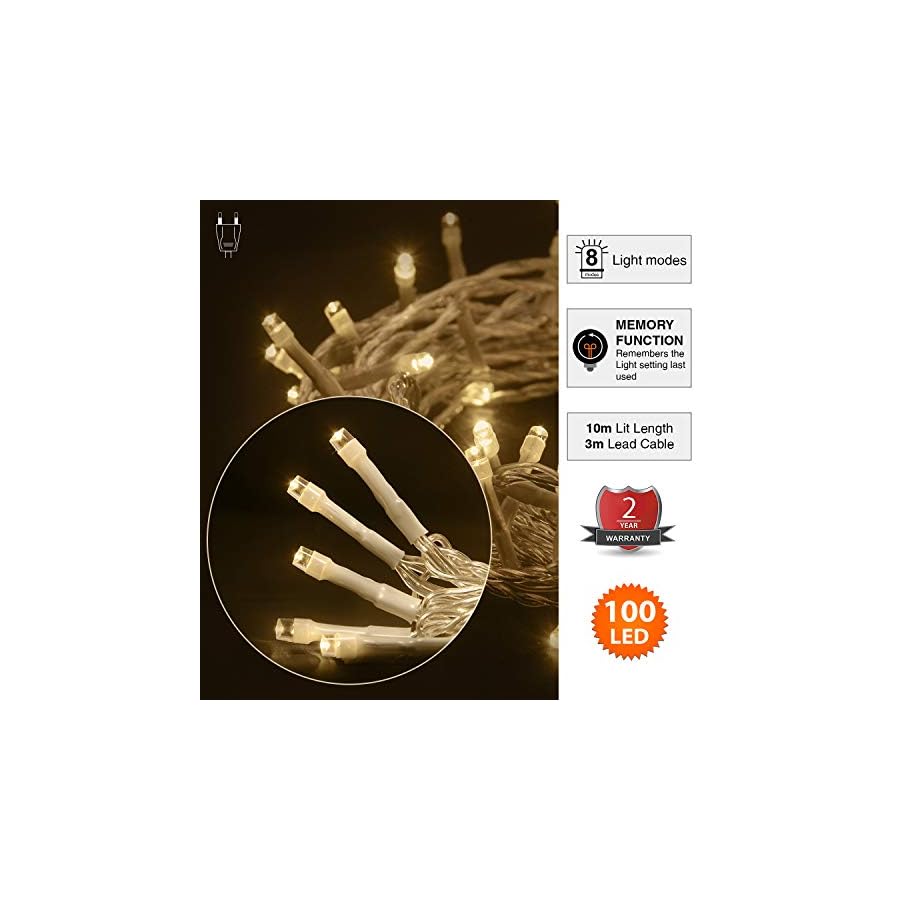 Lichterkette 100 LED 10m/32ft Weihnachtsbaum, Lichtkette Innen Außen
