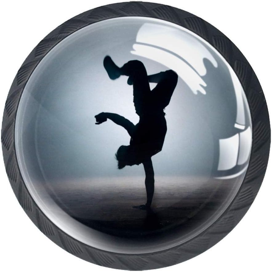 Boy Performing Kick On Dark Street Kitchen Cabinet Hardware Round Knobs,4 Pack