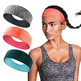 3 Pack Workout Headbands for Women - Sweat Wicking Hair Bands for Sports Fitness Yoga Running Elastic Non Slip