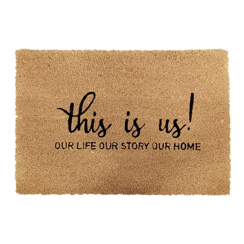 Relaxdays Coconut Doormat, This is Us, 60x40 cm, non-slip, durable, indoor & outdoor, door mat, natural