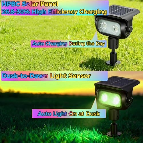 MEEKBOS Luces Solares LED Exterior con Estaca, RGB 5 Modos de Cambio de Color, Sensor Crepuscular, IP65 Impermeables, Lámparas Solares para Jardín, Césped y Caminos(6 Piezas)